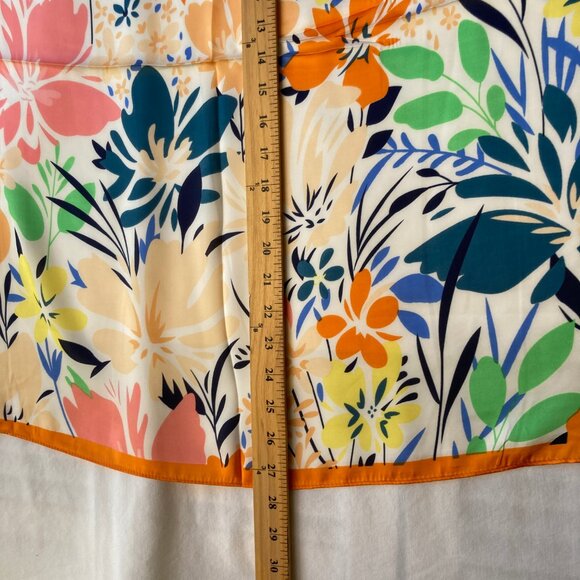 Floral Flower Scarf Wrap Multicolor Square Summer 27" X 27" Orange Blue Yellow - Picture 8 of 13